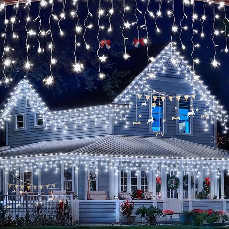 20M Solar-Powered LED Icicle String Lights with Remote Control